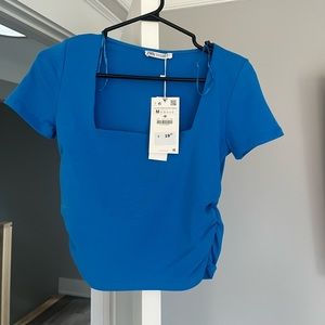 Blue square neck zara T-shirt.